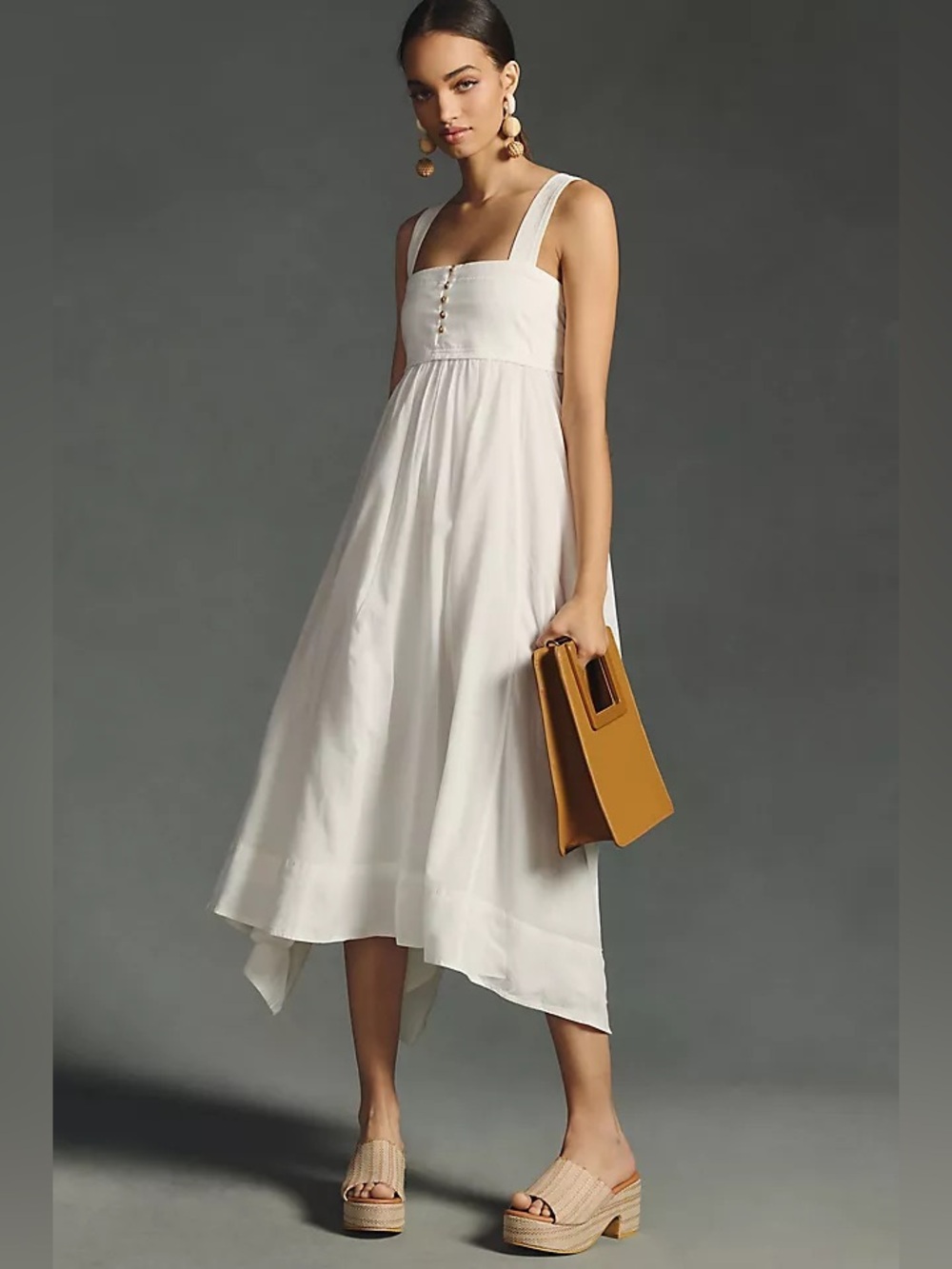 Anthropologie Pilcro White Asymmetrical Babydoll Midi Dress Size XS - Picture 10 of 13